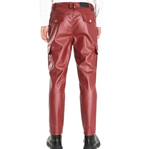 Men's Multi Pocket Punk Rock Faux Leather Pants Casual Pu Cargo Trousers Waterproof Windproof Biker Streetwear3