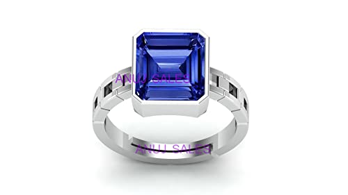 Bague saphir bleu naturel non traité de 18 carats sertie sur argent de qualité AAA+