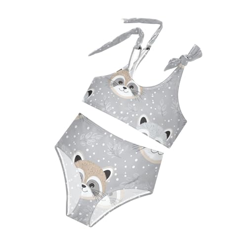 Plaaee Girls' 2 Piece Swimsuits Cute Raccoon HEA Cute Bikini Set Bathing Suit 4T4
