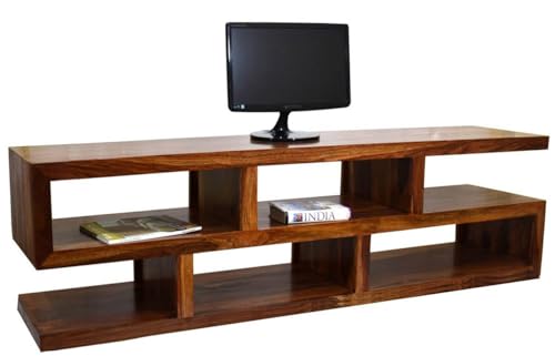 Image of Timber Taste Sheesham Wood Tv Unit with Open Shelf for Living Room |Tv Organizer Cabinet for Bedroom (SLINE)(Natural Teak)