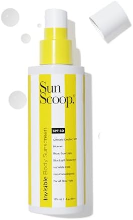 SunScoop Invisible Body SPF 60 PA++++ Sunscreen Spray For Women & Men With UV Filters Avobenzone & Octocrylene | Non-Comedogenic, Broad Spectrum, No White Cast | For Oily & Dry Skin | 125mL