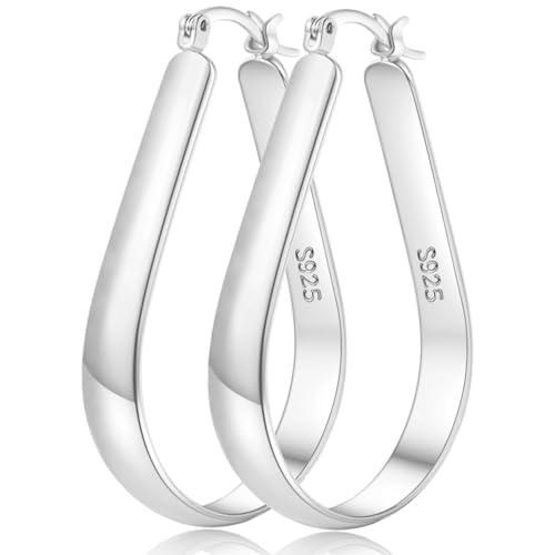 Senteria 5MM Wide Sterling Silver Hoop Earrings For Women Hypoallergenic Thick Silver Hoop Earrings Lightweight Oval Big Silver Hoop Earrings for Women 30/40/65MM