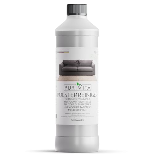 PURIVITA® Pulitore di Tappezzeria [750ml] - Detersivo per Lavatappeti - Prodotto per Pulire Divani in Tessuto, Materassi e Cuscini - Detergente Sedili Auto - Concentrato 1:30 - Senza APEO e Fosfati