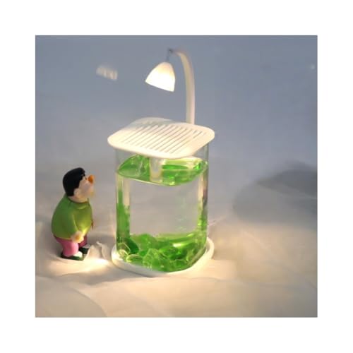 魚鉢 丸型金魚鉢 ガラス 丸 角円筒 金魚 水槽 インテリア 容器 テーブル アクアリウム ボウル 水培 大容量 おしゃれ インテリア 透明小さな水族館 デスクトップの置物 -LEDランプビーズ-USBインタフェース、より多くのシーンに適用-独立スイッチ、