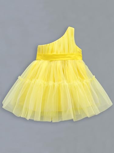 Image of A.T.U.N. (All Things UBER Nice) Girls Knee Length Solid One Shoulder Bow Fit & Flare Dress