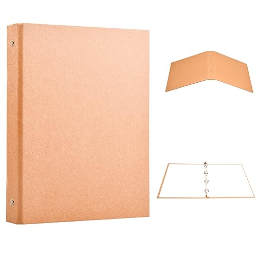 2 Piezas Carpetas de Anillas A4, Archivadores de Anillas Papel Kraft, Cubierta de Recargable Hojas Sueltas, Carpeta de Cuatro Orificios de Metal para Escuela Oficina Diario Viaje Scrapbooking (E)