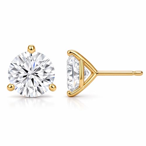 The Diamond Deal .08ct (1/12 cttw) Carat Round Brilliant Solitaire Lab-Grown Diamond Matini Stud Earrings Women 14k Yellow Gold 3-Prong Basket-Setting With Push Backs