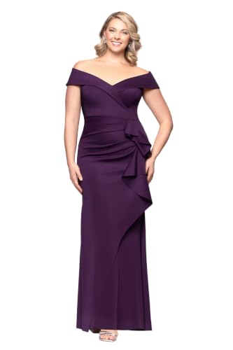 Image of Xscape Women's Long Off-the-Shoulder Sweetheart Neckline Formal Evening Gown with Ruching and Draped Ruffle Detail