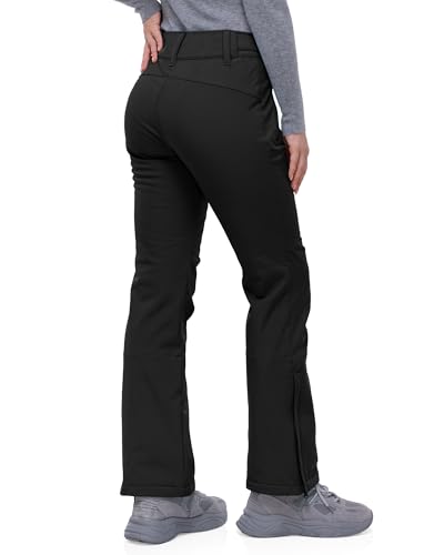 33,000ft Damen Skihose Outdoorhose Wasserdicht Winddichte Softshellhose Warme Gefütterte Trekkinghose Atmungsaktive Schnelltrocknende Thermohose Wanderhose Winter, Schwarz 40W*29L