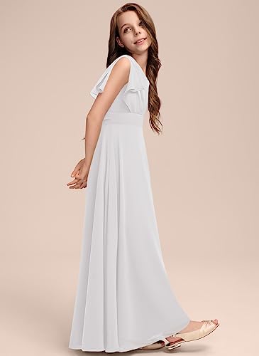 Junior Bridesmaid Dress, Flower Girl Dresses, Formal Dresses for Teen Girls A-line V-Neck Floor-Length Chiffon2