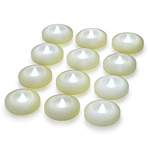 Image of KITOSUN Floating Candle Flicker Wax LED Floating Candles Flameless Batteries Power Tea Lights Water Activated for Wedding Home Party Centerpiece Vases Bath Outdoor Pool Pond Decor (12 Pack, White)