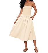 OLAPTA Women Strapless Tube Top Maxi Dresses Patchwork Casual Sleeveless Backless Dresses Swing B...