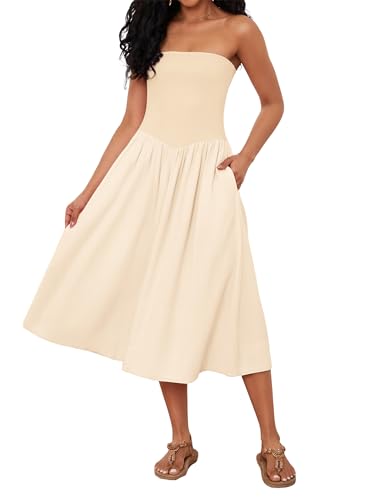 Robe midi à épaules dénudées fluide et légère pour rester élégante sous la chaleur
