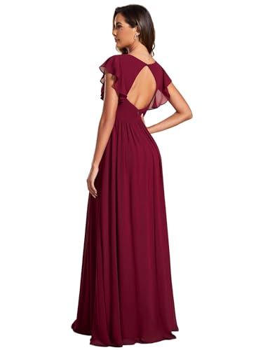 Ever-Pretty Women's Flowy Chiffon A Line Ruffles Sleeves Back Cutout Bridesmaid Dresses 01819