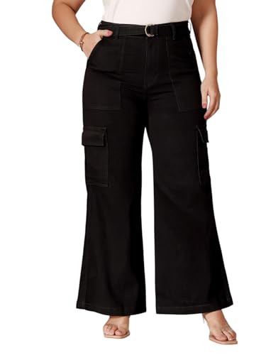Image of Miss Chase A+ Women's Wide-Leg High Rise Regular-Length Stretchable Denim Jeans