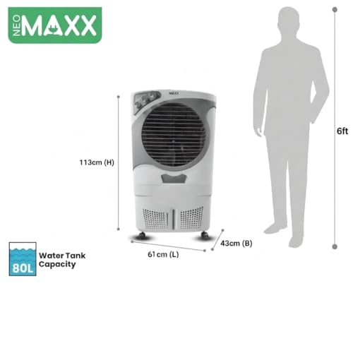 Image of Brezza Desert Air Cooler | Cooling with Honeycomb Pads, Turbo Air Throw, 3-Speed Control, Auto-Swing, Dust & Mosquito Protection, Inverter Tech | Warranty* Support* (White, 80 Litre)