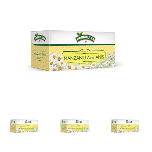 Hornimans Manzanilla con Anís Infusión con Ingredientes 100% Naturales | 25 bolsitas | Sin Teína (Paquete de 4)