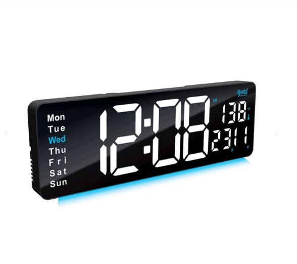 Image of Ajanta Digital Electric Wall Clock with Time, Temperature, Date & Day | RGB LED Night Light Display | USB Type-C Charger | 12 /24H Format & Snooze (White)
