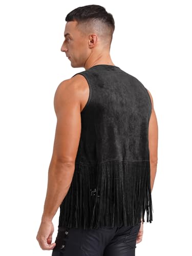 Hedmy Men Cowboy Western Suede Leather Sleeveless Vest Jacket Fringe Gothic Steampunk Waistcoat Coat2