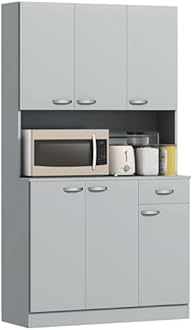 HOMCOM 71" Kitchen Pantry Cabinet, Tall Storage Cabinet with Microwave Stand, Buffet with Hutch, 6 Doors, Storage Drawer, 3 Adjustable Shelves for Living Room, Dining Room, Gray