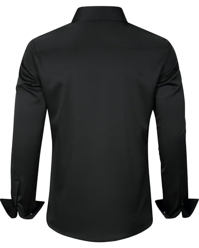 J.VER Boys Long Sleeve Shirts Solid Stretch Wrinkle-Free Dress Shirt Kids Button Down Shirt for School Black