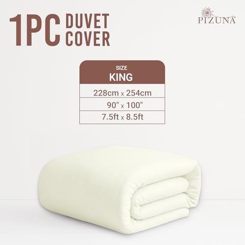 Image of Pizuna 100% Cotton Duvet Cover Double Bed, 400 Thread Count Long Staple Cotton Sateen Weave Quilt Cover 90X100 Inch, Comforter Cover King Size Double Bed with 4 Corner Ties, Off White