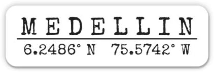 Medellin Colombia - City Coordinates Travel Luggage Vinyl Sticker Decal - for Phone, Laptop, Water Bottle (3 Wide)