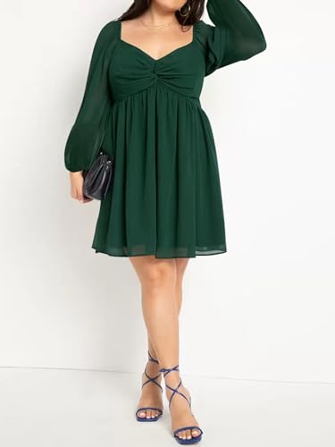 Image of SCOMCHIC Women's Plus Size Puff Long Sleeve Dresses Sweetheart Neckline A Line Short Wedding Guest Cocktail Dress