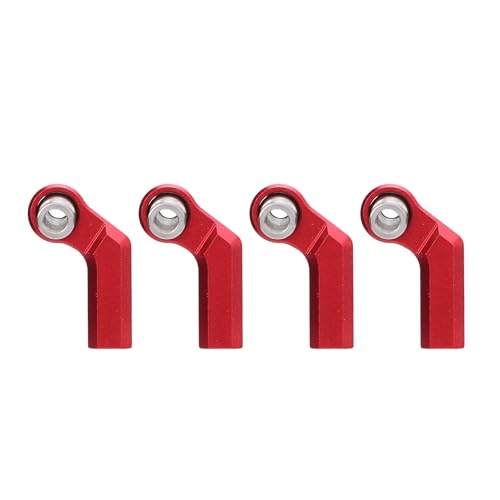 JAOCDOEN 4 Set RC Link Rod End Alloy M4 Curved CW 7mm Ball Joint Head Set for 1/10 Model Car (Red)
