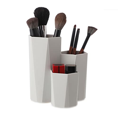 Xicommcn Stiftebox aus Kunststoff, Pinsel Halterung Make Up, Stifteköcher Schreibtisch Organizer Stifte, Multifunktionaler Hexagonal Stifthalter, Kinder Stiftbecher Büro Organizer Schminktisch (Grau) Cover