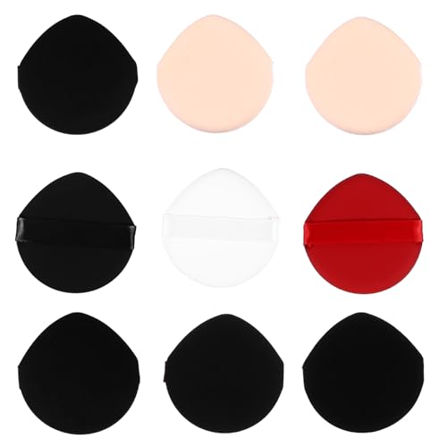 Mobestech Lot de 9 Houppettes à Poudre Visage Goutte d'Eau et Triangle Non-Latex Couleurs Rouge et Noir Tissu Noir Éponge à Maquillage pour Femme Coussin Cosmétique Polyvalent pour