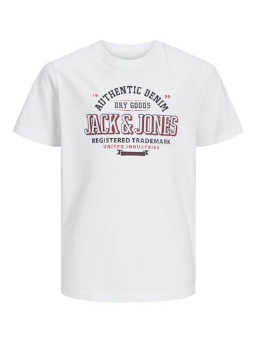 Jack & Jones Jungen T-Shirt JJELOGO Tee SS O-Neck 2 COL S NOOS JNR, White/Print:Navy Blazer + True Red,140