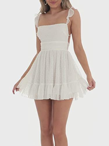 Women's Spaghetti Straps Sleeveless Short Dresses Y2k Low Cut Bodycon Going Out A-Line Mini Dress Party Club2