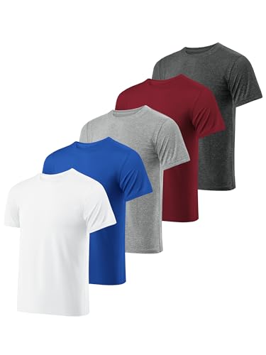 Resinta 5 Pack Boys Athletic Shirts Youth Dry-Fit Wicking T-Shirts Athletic Activewear Performance Short Sleeve Tees