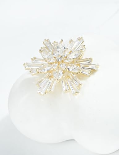 Image of Women's Cubic Zircon Snowflake Brooch Pins Elegant Clear Crystal Ice Flower Lapel Pin Breastpin