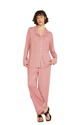 Image of Pajamas for Women Long Sleeve Pajama Set 2 Pieces Lounge Sets Sleepwear Pjs Ladies Sleepwear Button Down Nightwear