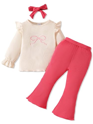 Toddler Baby Girl Clothes Cute Long Sleeve Floral Print T Shirt Ruffle Pants Headband Infant Girl 3PCS Outfits Set