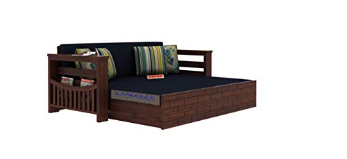 Image of Solid Sheesham Wood Sofa Cums Bed Wooden Bed Cum Sofa With Storage | Wood Sofa Set For Without Pillow With Cushions Home And Office Furniture Living Room| Walnut Finish, 3 Seater