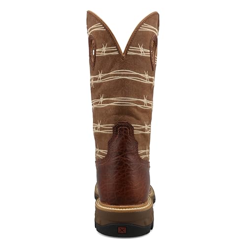 Image of Twisted X Men's 12 inch Western Work Boot, Square Toe with CellStretch, Rustic Brown & Lion Tan, 8.5 EE