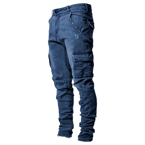 Cargo Jeans for Men Jogger Slim Fit Stretch Skinny Jean Straight Leg Comfort Flex Waist Pants Dark Blue Medium