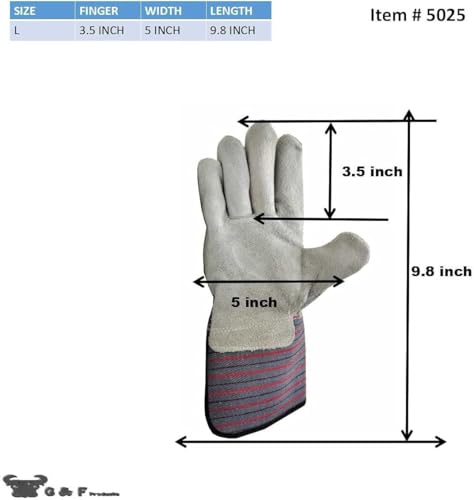 Image of G & F Products 5025L-5 Premium Suede Leather Work Gloves with Extra Long Rubberized Safety Cuff, Large, 5 Pair Pack