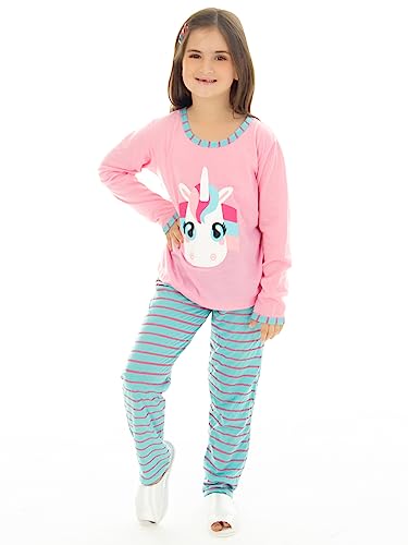 Pijama Infantil Longo Personagem Estampado Menina Inverno Frio Linha Noite Unicórnio Rosa M