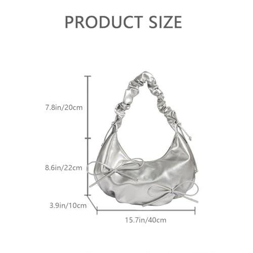 Cute Bow Tie Shoulder Bag for Women, Soft PU Leather Underarm Bag Y2k Coquette Hobo Handbag Versatile Tote Purse2