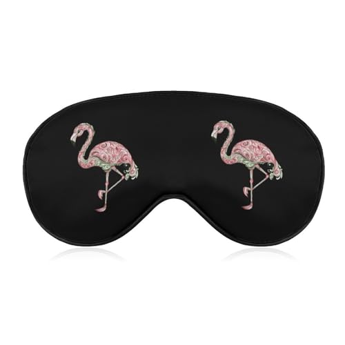 Red Green Feather Flamingos Sleep Mask Eye Shade Cover Adjustable Strap for Travel Lunch Break Women Men