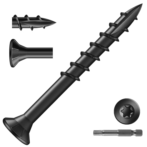 Image of #8 x 1-5 /8 inch Deck Screws (138Pcs) 1lb. Exterior Wood Screws. Carbon Steel, Black, Flat Head, Rust Resistant epoxy Coated, with T25 Star Bit