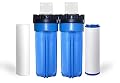 Dual Whole House Water Filter System 3.5" x 10" Housing with 3/4" Ports + Pressure Relief
