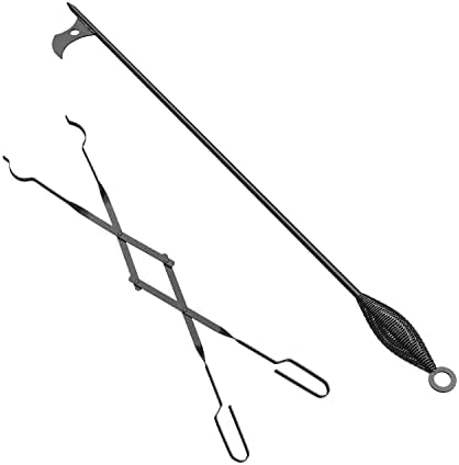 BMMXBI Adjustable Heavy-Duty Steel FirePit Grabber and 26" Log Grabber Fireplace Tongs for Outdoor Fire Pits, Extends from 26" to 40" L Poker, for Campfires, fireplaces and Wood Stoves