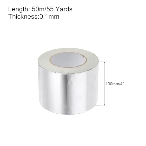 Image of uxcell Aluminum Foil Tape 4 Inch x 55 Yards Silver High Temperature Tape for HVAC, Sealing, Patching Hot and Cold Air Ducts 1 Pcs