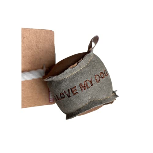 Billipets 7cm Leather Baseball with ropes Dog Toy, Natural - Image 2