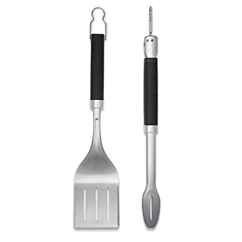 Weber Premium Zestaw Narzędzi do Grillowania - Duży, 2-częściowy, wykonany ze Stali Nierdzewnej, składający się z Szczypiec do Grilla i Łopatki (każda 46cm), z Praktycznymi Uchwytami - Srebrny (6763)